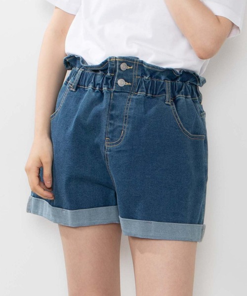 WEGO（ウィゴー）の「WEGO/【XS～Lサイズ】デイリーギャザーショーツ（デニムパンツ・レディース・ブラック/インディゴブルー/ダークインディゴブルー・SMALL/LARGE/X-SMALL/MEDIUM）」の3枚目の写真