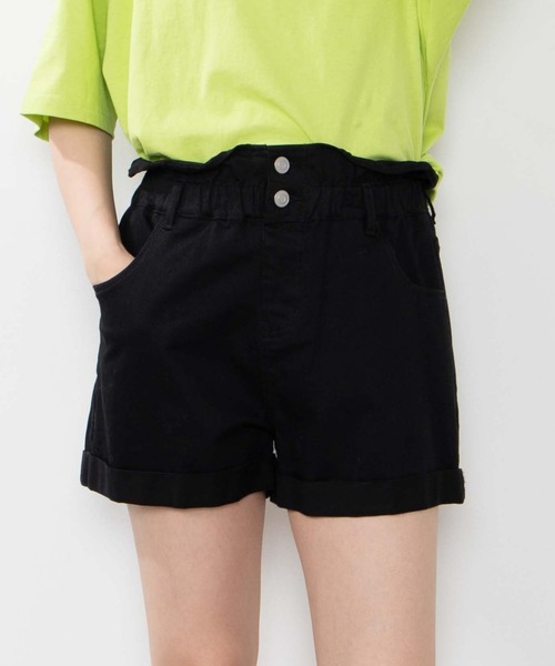 WEGO（ウィゴー）の「WEGO/【XS～Lサイズ】デイリーギャザーショーツ（デニムパンツ・レディース・ブラック/インディゴブルー/ダークインディゴブルー・SMALL/LARGE/X-SMALL/MEDIUM）」の2枚目の写真