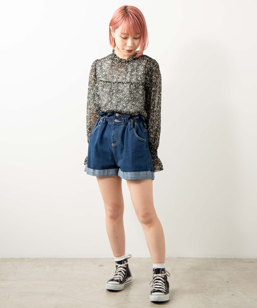 WEGO（ウィゴー）の「WEGO/【XS～Lサイズ】デイリーギャザーショーツ（デニムパンツ・レディース・ブラック/インディゴブルー/ダークインディゴブルー・SMALL/LARGE/X-SMALL/MEDIUM）」の8枚目の写真