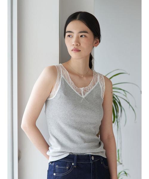 AMERICAN HOLIC（アメリカンホリック）の「ショルダーレースタンクトップ＊（タンクトップ・レディース・ブラック/オフホワイト/モカ/グレー系その他・M/L）」の6枚目の写真