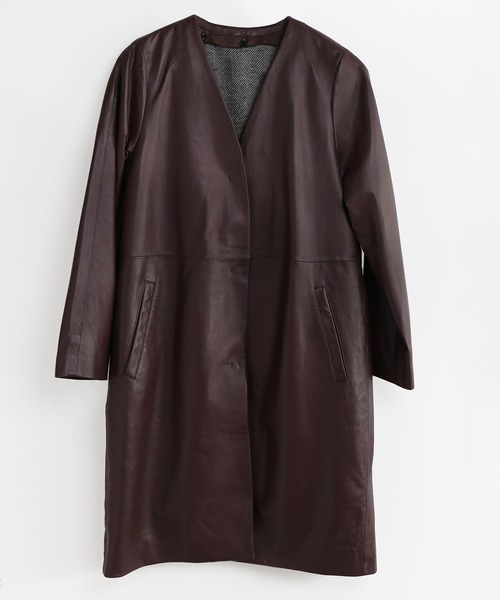 sankyo shokai(サンキョウショウカイ)の「ラムレザーノーカラーコートライナー付き(ノーカラーコート・レディース・ブラック/ライトベージュ/ボルドー・11号/9号/13号/7号/15号)」の12枚目の写真