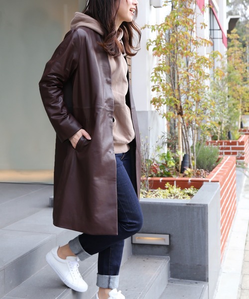 sankyo shokai(サンキョウショウカイ)の「ラムレザーノーカラーコートライナー付き(ノーカラーコート・レディース・ブラック/ライトベージュ/ボルドー・11号/9号/13号/7号/15号)」の10枚目の写真