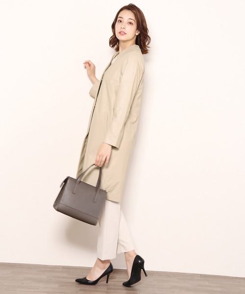 sankyo shokai(サンキョウショウカイ)の「ラムレザーノーカラーコートライナー付き(ノーカラーコート・レディース・ブラック/ライトベージュ/ボルドー・11号/9号/13号/7号/15号)」の5枚目の写真