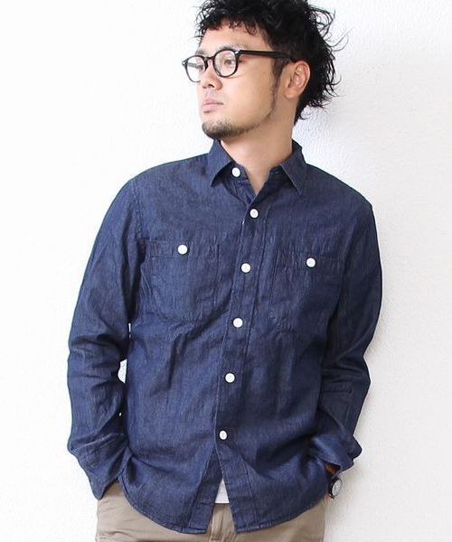 coen（コーエン）の「インディゴワークシャツ（シャツ/ブラウス・メンズ・ネイビー/ブラック・LARGE/X-LARGE/X-SMALL/MEDIUM/SMALL）」の2枚目の写真
