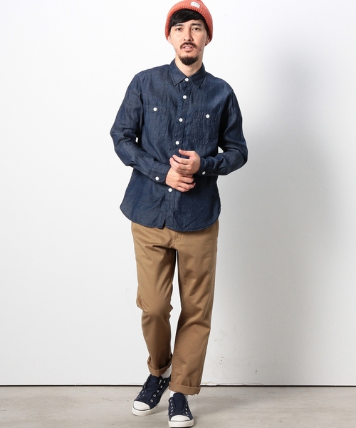 coen（コーエン）の「インディゴワークシャツ（シャツ/ブラウス・メンズ・ネイビー/ブラック・LARGE/X-LARGE/X-SMALL/MEDIUM/SMALL）」の9枚目の写真