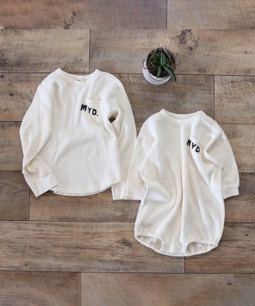 MAKE YOUR DAY（メイクユアデイ）の「ワッフルポケットロンパース■70.80cm（ロンパース・キッズ・チャコールグレー/パープル/ブラウン/グリーン/アイボリー・80/70）」の19枚目の写真