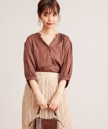 natural couture | 【WEB限定カラー有り】パール釦とろみサテン7分袖ブラウス(シャツ/ブラウス)