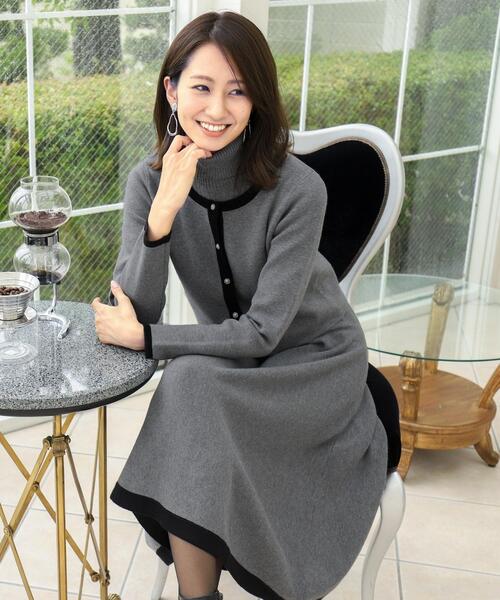 洗える 大人上品な配色カーデ タートルニットワンピース 2点セット ワンピース Tiaclasse ティアクラッセ のファッション通販 Zozotown