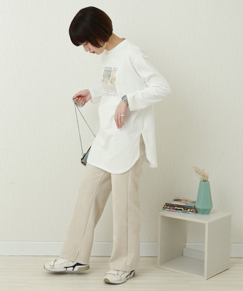 CHARM BERRY TIC（チャームベリーチック）の「スエードポンチ センタープレスストレートパンツ　インサイドスリット（その他パンツ・レディース・ブラック/ベージュ/ピンク/カーキ/アイボリー・M/L）」の10枚目の写真