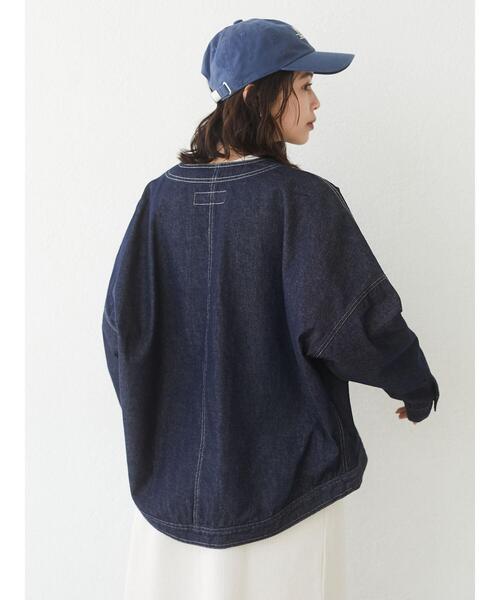 Green　Parks（グリーンパークス）の「ノーカラーカバーオールジャケット＊（ノーカラージャケット・レディース・ネイビー/ナチュラル・FREE）」の6枚目の写真