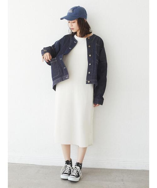 Green　Parks（グリーンパークス）の「ノーカラーカバーオールジャケット＊（ノーカラージャケット・レディース・ネイビー/ナチュラル・FREE）」の7枚目の写真