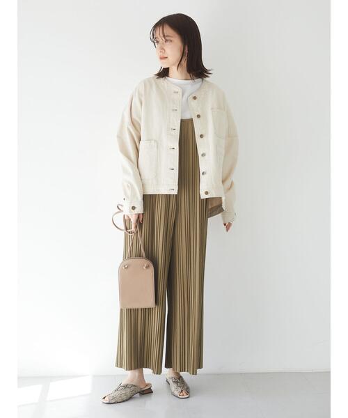 Green　Parks（グリーンパークス）の「ノーカラーカバーオールジャケット＊（ノーカラージャケット・レディース・ネイビー/ナチュラル・FREE）」の9枚目の写真