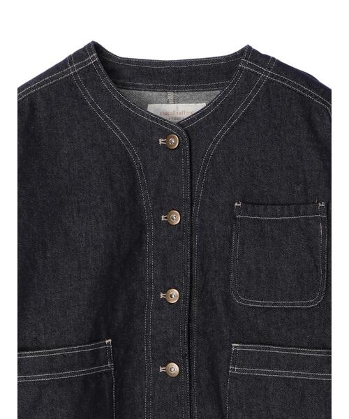 Green　Parks（グリーンパークス）の「ノーカラーカバーオールジャケット＊（ノーカラージャケット・レディース・ネイビー/ナチュラル・FREE）」の13枚目の写真