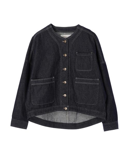 Green　Parks（グリーンパークス）の「ノーカラーカバーオールジャケット＊（ノーカラージャケット・レディース・ネイビー/ナチュラル・FREE）」の17枚目の写真