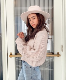 ALEXIA STAM | Puff Sleeve Cropped Knit Top/パフスリーブクロップドニットトップ(ニット/セーター)