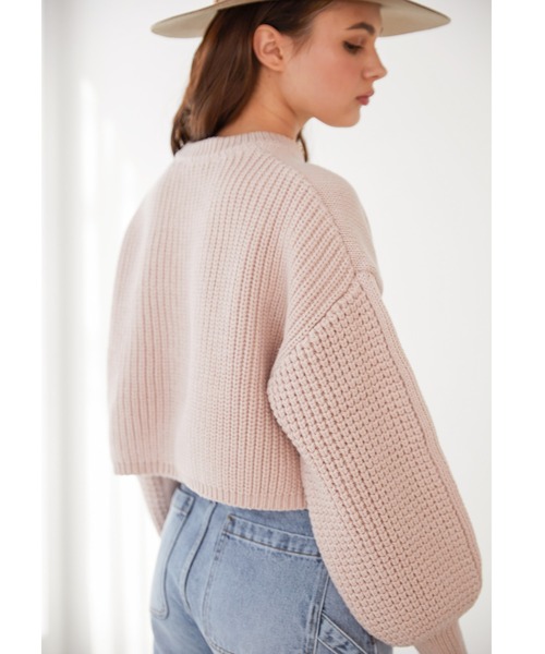 ALEXIA STAM（アリシアスタン）の「Puff Sleeve Cropped Knit Top/パフスリーブクロップドニットトップ（ニット/セーター・レディース・ベージュ/アイボリー/ピンク系その他・FREE）」の5枚目の写真