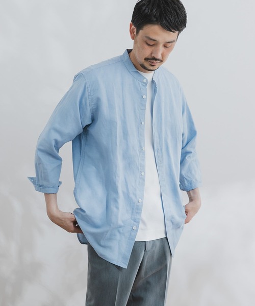 URBAN RESEARCH DOORS(アーバンリサーチドアーズ)の「綿麻ライトオックスバンドカラーシャツ(シャツ/ブラウス・メンズ・カーキ/ブルー/ベージュ/ネイビー・40/38)」の4枚目の写真