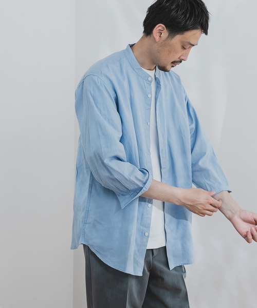 URBAN RESEARCH DOORS(アーバンリサーチドアーズ)の「綿麻ライトオックスバンドカラーシャツ(シャツ/ブラウス・メンズ・カーキ/ブルー/ベージュ/ネイビー・40/38)」の6枚目の写真