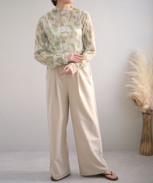 ＡＮＤＪ（アンドジェイ）の「ペイント柄メッシュシアートップス&キャミソール2点セット（Tシャツ/カットソー・レディース・パープル/グリーン・M）」の6枚目の写真