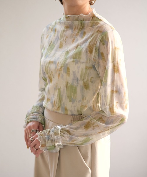 ＡＮＤＪ（アンドジェイ）の「ペイント柄メッシュシアートップス&キャミソール2点セット（Tシャツ/カットソー・レディース・パープル/グリーン・M）」の7枚目の写真