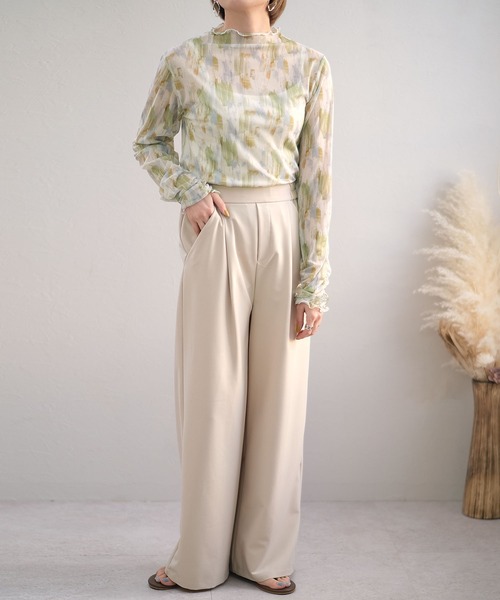 ＡＮＤＪ（アンドジェイ）の「ペイント柄メッシュシアートップス&キャミソール2点セット（Tシャツ/カットソー・レディース・パープル/グリーン・M）」の8枚目の写真