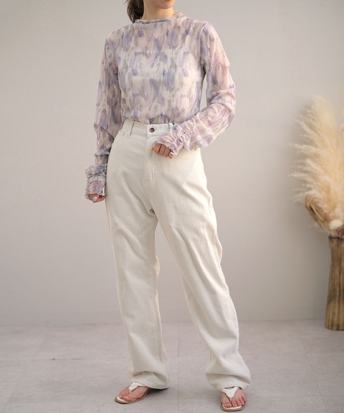 ＡＮＤＪ（アンドジェイ）の「ペイント柄メッシュシアートップス&キャミソール2点セット（Tシャツ/カットソー・レディース・パープル/グリーン・M）」の17枚目の写真