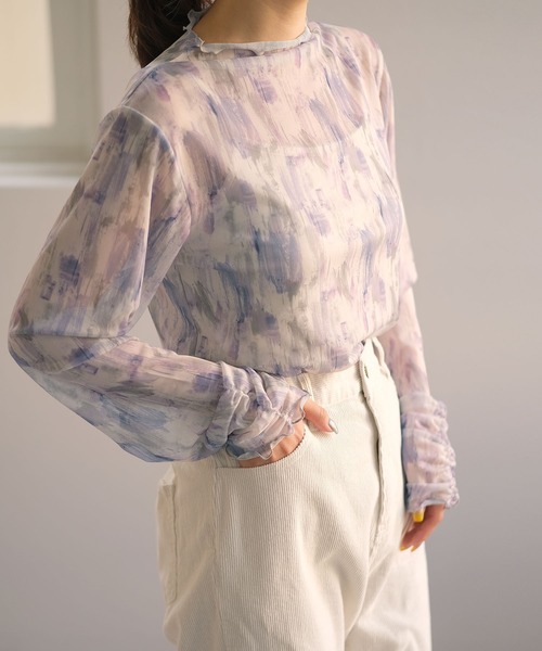 ＡＮＤＪ（アンドジェイ）の「ペイント柄メッシュシアートップス&キャミソール2点セット（Tシャツ/カットソー・レディース・パープル/グリーン・M）」の18枚目の写真