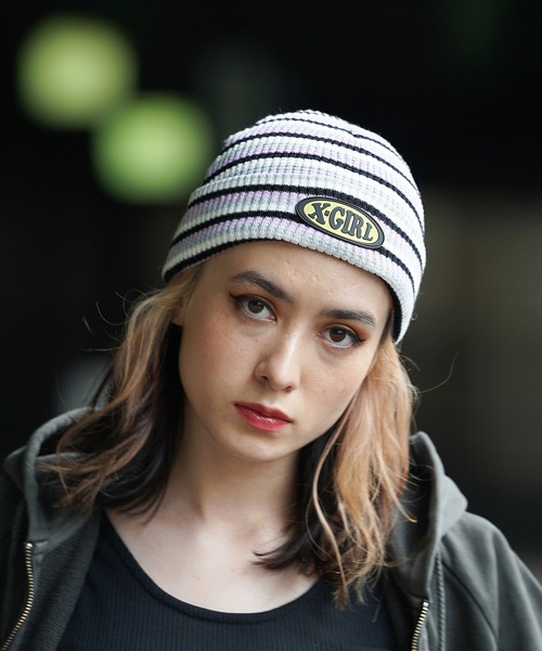 X-girl（エックスガール）の「STRIPED WAFFLE KNIT CAP（ニットキャップ/ビーニー・レディース・ホワイト/ブラック/レッド・ONE SIZE）」の20枚目の写真