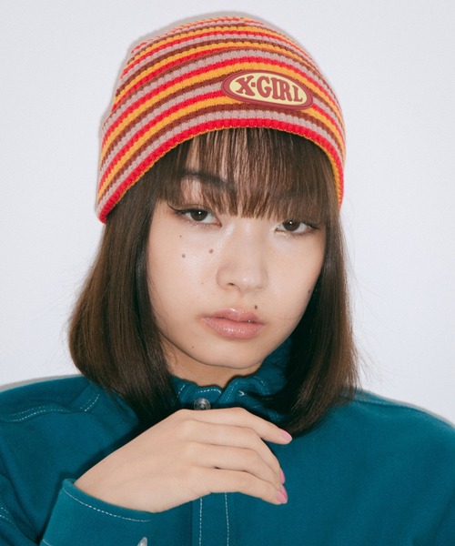 X-girl（エックスガール）の「STRIPED WAFFLE KNIT CAP（ニットキャップ/ビーニー・レディース・ホワイト/ブラック/レッド・ONE SIZE）」の16枚目の写真