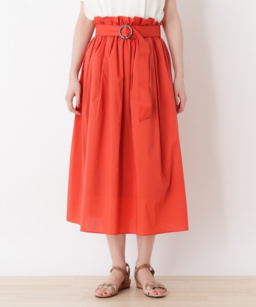 DRESKIP（ドレスキップ）の「◆ベルテッドタックフレアロングスカート（スカート・レディース・ダークオレンジ/ネイビー/サンドベージュ・02/03）」の4枚目の写真