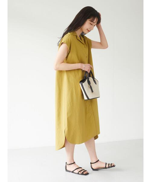 Green　Parks（グリーンパークス）の「ベルギーリネンブレンド　開襟ワンピース＊（ワンピース・レディース・オフホワイト/イエロー/カーキ・FREE）」の9枚目の写真