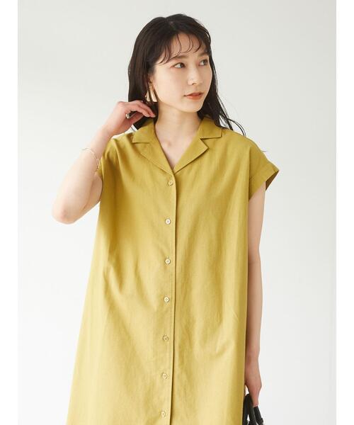 Green　Parks（グリーンパークス）の「ベルギーリネンブレンド　開襟ワンピース＊（ワンピース・レディース・オフホワイト/イエロー/カーキ・FREE）」の11枚目の写真