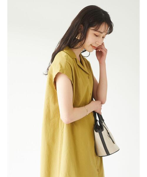 Green　Parks（グリーンパークス）の「ベルギーリネンブレンド　開襟ワンピース＊（ワンピース・レディース・オフホワイト/イエロー/カーキ・FREE）」の12枚目の写真