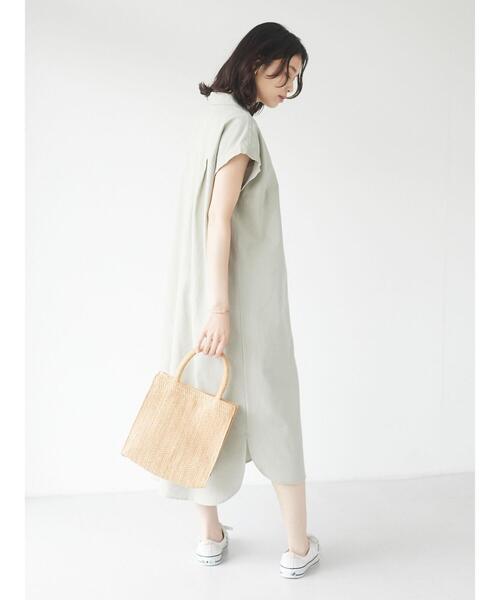 Green　Parks（グリーンパークス）の「ベルギーリネンブレンド　開襟ワンピース＊（ワンピース・レディース・オフホワイト/イエロー/カーキ・FREE）」の8枚目の写真