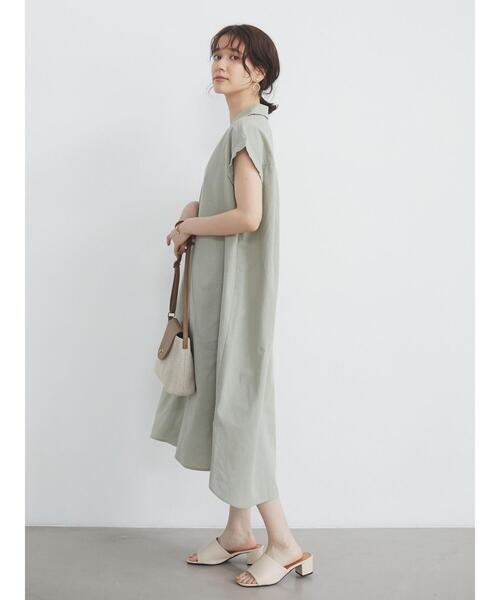 Green　Parks（グリーンパークス）の「ベルギーリネンブレンド　開襟ワンピース＊（ワンピース・レディース・オフホワイト/イエロー/カーキ・FREE）」の5枚目の写真