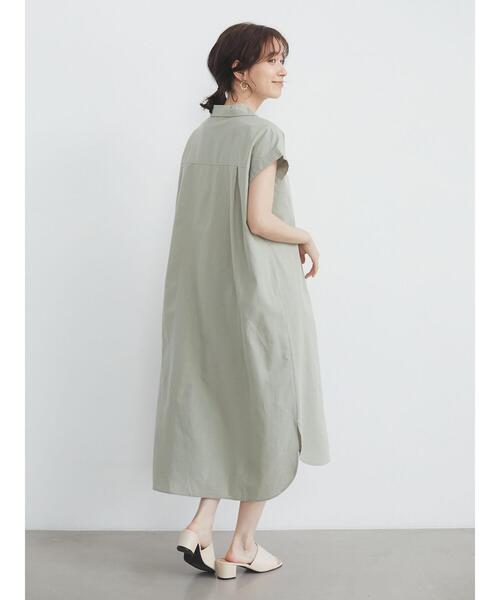 Green　Parks（グリーンパークス）の「ベルギーリネンブレンド　開襟ワンピース＊（ワンピース・レディース・オフホワイト/イエロー/カーキ・FREE）」の7枚目の写真