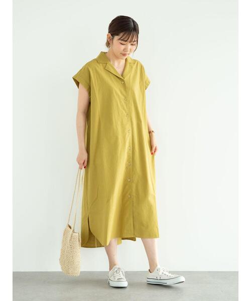 Green　Parks（グリーンパークス）の「ベルギーリネンブレンド　開襟ワンピース＊（ワンピース・レディース・オフホワイト/イエロー/カーキ・FREE）」の16枚目の写真