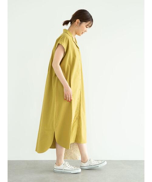 Green　Parks（グリーンパークス）の「ベルギーリネンブレンド　開襟ワンピース＊（ワンピース・レディース・オフホワイト/イエロー/カーキ・FREE）」の18枚目の写真
