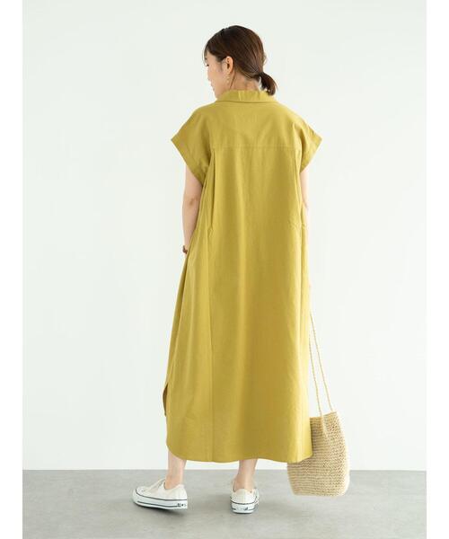 Green　Parks（グリーンパークス）の「ベルギーリネンブレンド　開襟ワンピース＊（ワンピース・レディース・オフホワイト/イエロー/カーキ・FREE）」の19枚目の写真