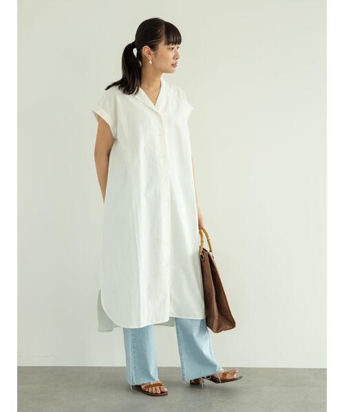 Green　Parks（グリーンパークス）の「ベルギーリネンブレンド　開襟ワンピース＊（ワンピース・レディース・オフホワイト/イエロー/カーキ・FREE）」の22枚目の写真