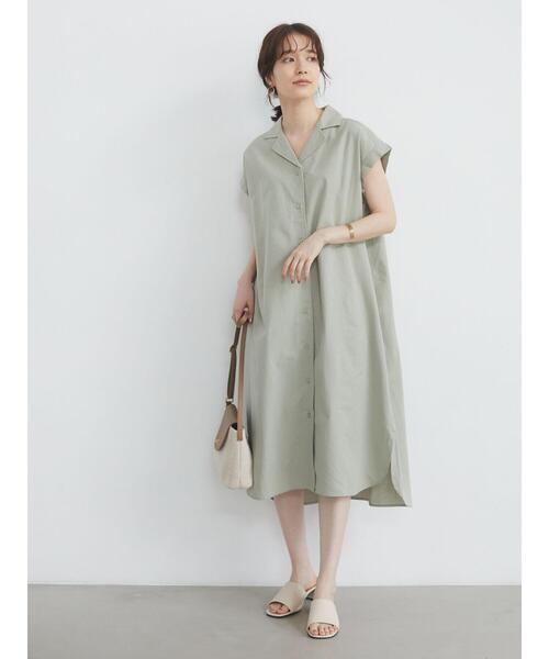 Green　Parks（グリーンパークス）の「ベルギーリネンブレンド　開襟ワンピース＊（ワンピース・レディース・オフホワイト/イエロー/カーキ・FREE）」の6枚目の写真