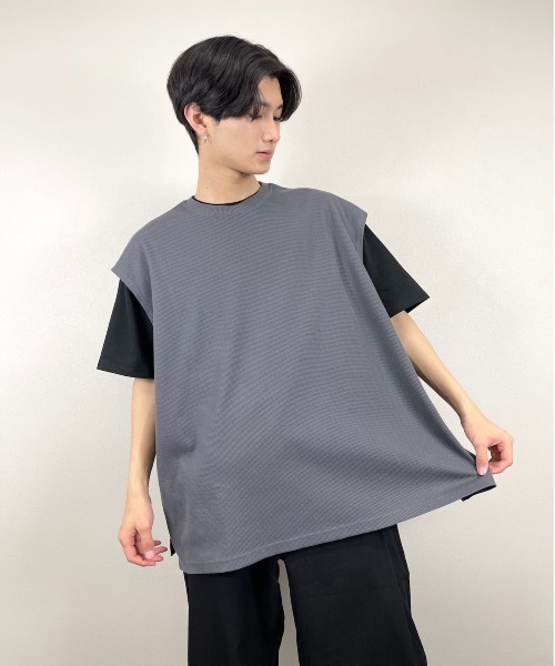 XU(エックスユー)の「【XU/エックスユー】waffle sleeveless tee/ワッフル スリーブレス Tシャツ(その他トップス・メンズ・チャコールグレー/ブラック・ONE SIZE)」の9枚目の写真