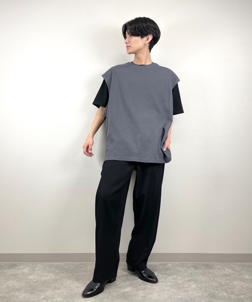 XU(エックスユー)の「【XU/エックスユー】waffle sleeveless tee/ワッフル スリーブレス Tシャツ(その他トップス・メンズ・チャコールグレー/ブラック・ONE SIZE)」の4枚目の写真