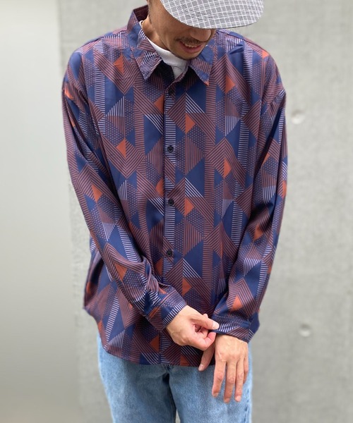 yield(イールド)の「【ciao】総柄 トロミ 長袖 ルーズシルエット ロングスリーブ オーバーサイズシャツ/柄シャツ 227-50(211-50)(シャツ/ブラウス・メンズ・ブルー/ブラウン/ブラック/キャメル/ブルー系2/ブラック系2/ホワイト/グレー/ベージュ系2/ダークブラウン/ブラック系3/ブラック系4/グレー系2/ブラウン系2/ブラウン系3/ブラウン系4/ベージュ/ホワイト系4/ホワイト系5/アイボリー/ブラック系8/ブラック系6/ブラック系7/ホワイト系2/グレー系3/ブラック系5/ネイビー/ホワイト系3/ライトグレー/グレー系4・M/L)」の1枚目の写真