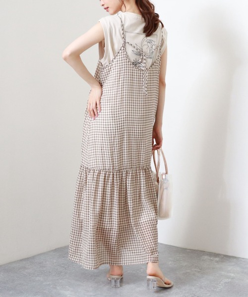 archives（アルシーヴ）の「チェックティアードキャミワンピース（ワンピース・レディース・オレンジ/グリーン/オフホワイト・MEDIUM）」の3枚目の写真