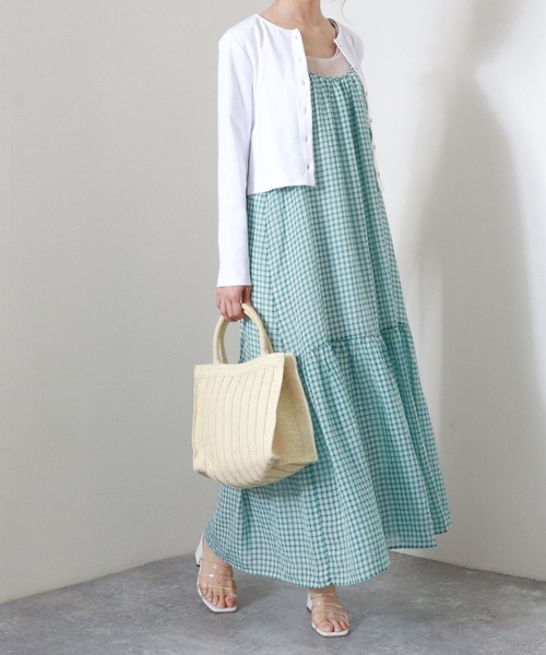 archives（アルシーヴ）の「チェックティアードキャミワンピース（ワンピース・レディース・オレンジ/グリーン/オフホワイト・MEDIUM）」の2枚目の写真