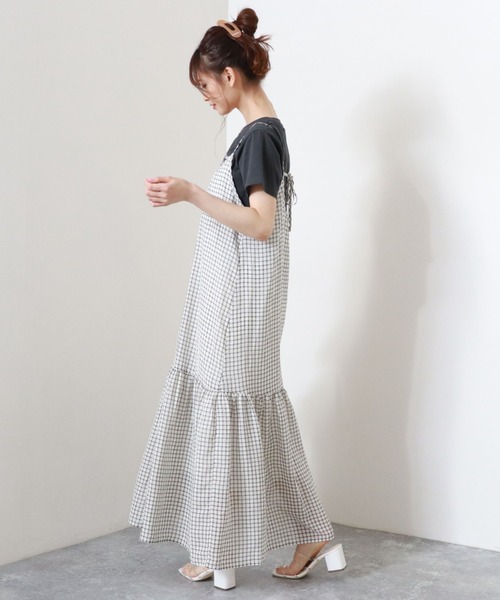 archives（アルシーヴ）の「チェックティアードキャミワンピース（ワンピース・レディース・オレンジ/グリーン/オフホワイト・MEDIUM）」の7枚目の写真