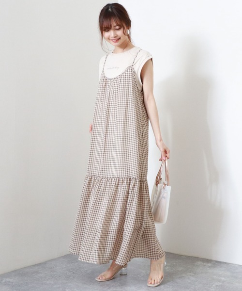 archives（アルシーヴ）の「チェックティアードキャミワンピース（ワンピース・レディース・オレンジ/グリーン/オフホワイト・MEDIUM）」の4枚目の写真