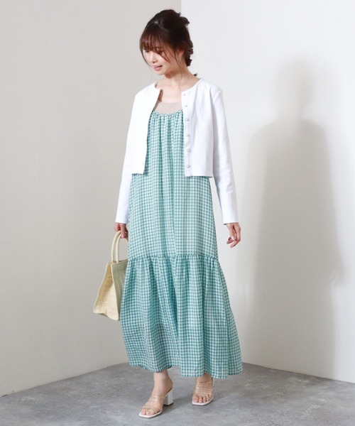 archives（アルシーヴ）の「チェックティアードキャミワンピース（ワンピース・レディース・オレンジ/グリーン/オフホワイト・MEDIUM）」の9枚目の写真