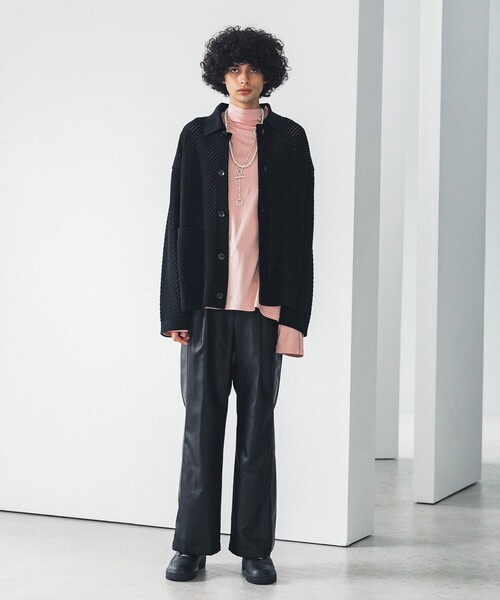 LiNoH(リノー)の「メッシュニットシャツジャケット/MESH KNIT SHIRT JACKET(カーディガン/ボレロ・メンズ・ホワイト/ブラック・FREE)」の3枚目の写真